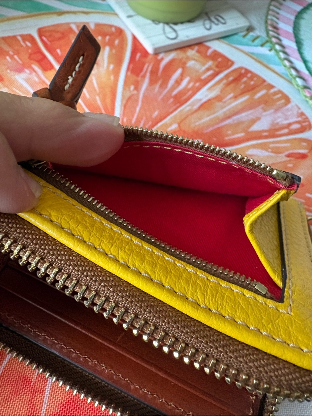 Dooney & Bourke Yellow Pebbled Leather Zip-Around Wallet with Logo Plaque - Picture 9 of 13